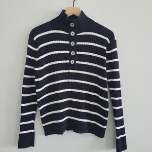Ralph Lauren LRL Striped Black White Collared Sweater Womens Size XL